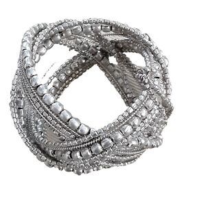 Bohemian silver tone beaded wrap bracelet braided